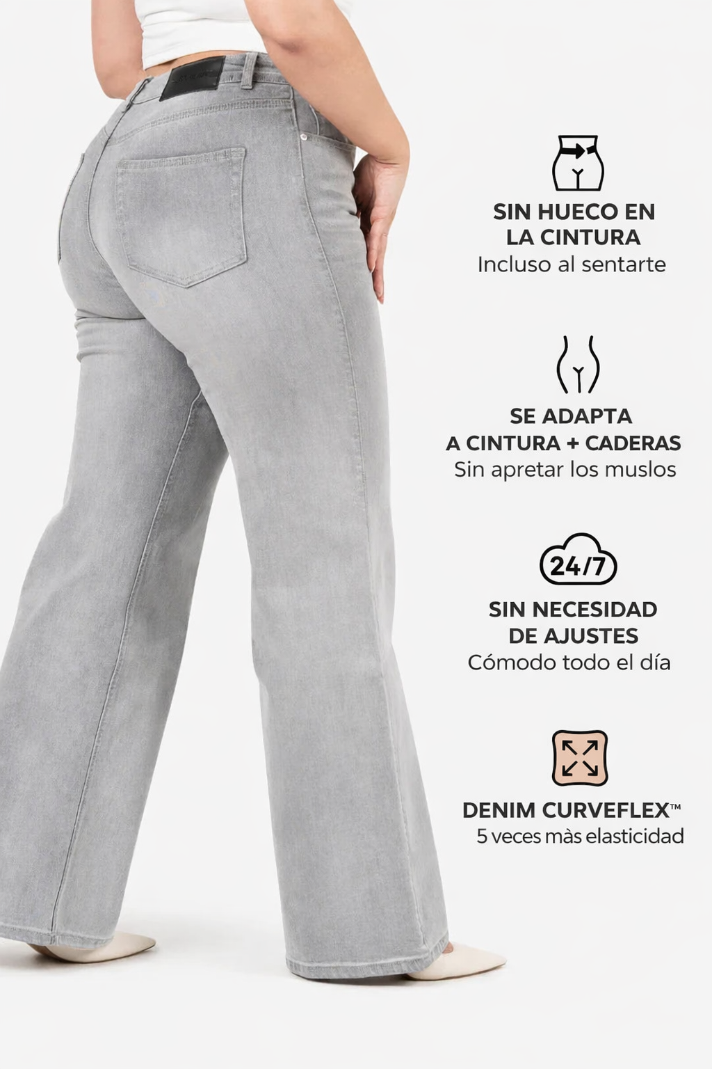 Pantalón ancho que se adapta a las curvas – Talle medio – Gris nube