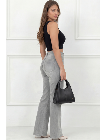 Pantalón ancho que se adapta a las curvas – Talle medio – Gris nube