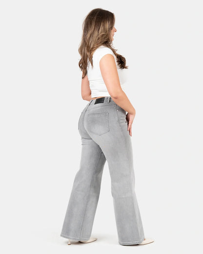 Pantalón ancho que se adapta a las curvas – Talle medio – Gris nube