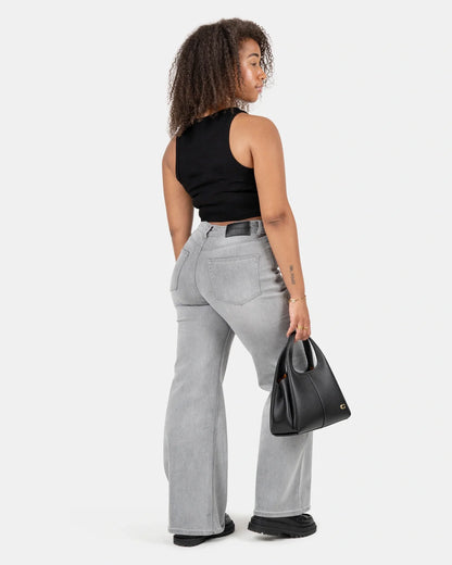 Pantalón ancho que se adapta a las curvas – Talle medio – Gris nube