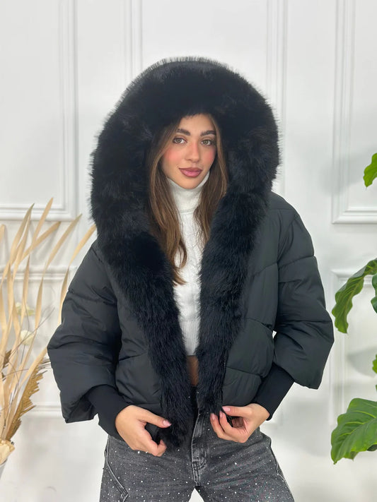 Chaqueta Oversize con Cuello de Pelo Desmontable