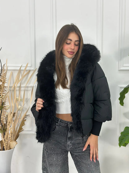 Chaqueta Oversize con Cuello de Pelo Desmontable